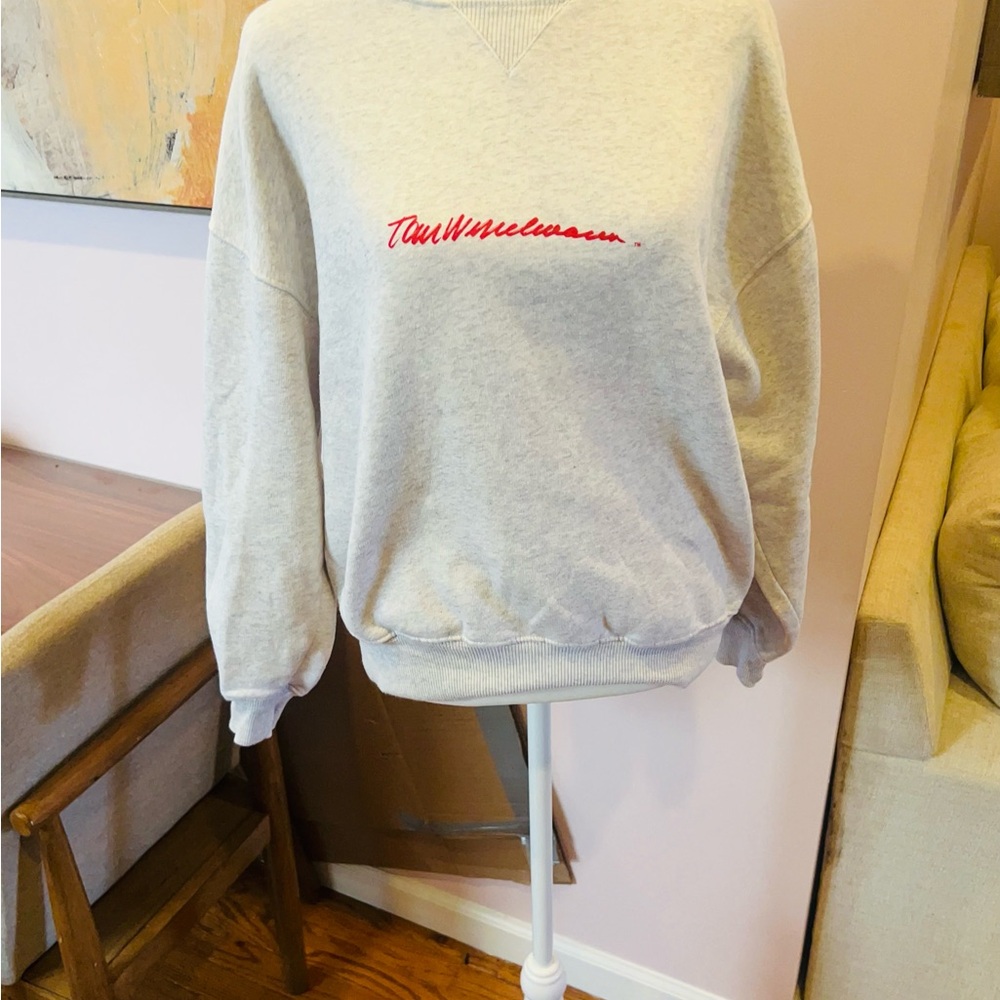 Zara Gray Crew Neck Sweater with Red Detail